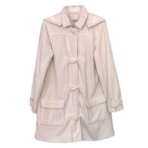 Denim & Co Size M Winter White Lined Fleece Coat Toggle Buttons 2-Way Zipper
